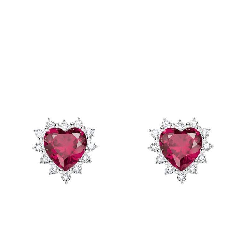 Valentine Heart 925 Silver & White Cubic Zirconia and Lab-Grown Ruby Stud Earrings - H2315-013-10 - Thomas Sabo
