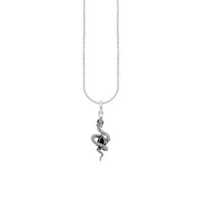 Thomas Sabo 925 Silver & Black Zirconium Oxide Enamel Tempting Romance Snake Necklace, Length 40 cm to 45 cm, Width 1 mm - K - Thomas Sabo