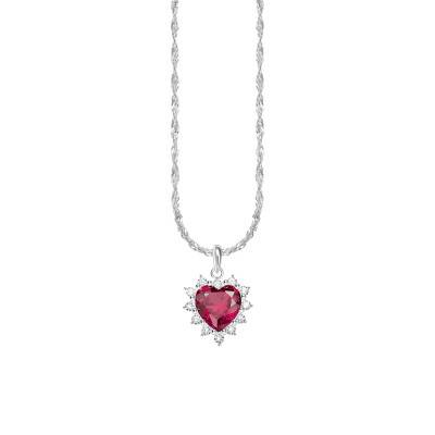 Thomas Sabo Valentine Heart 925 Silver & Cubic Zirconia and Lab-Grown Ruby Necklace, Length 40 cm to 45 cm, Width 1.70 mm - KE2 - Thomas Sabo