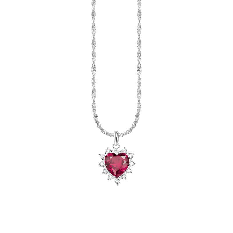 Thomas Sabo Valentine Heart 925 Silver & Cubic Zirconia and Lab-Grown Ruby Necklace, Length 40 cm to 45 cm, Width 1.70 mm - KE2 - Thomas Sabo