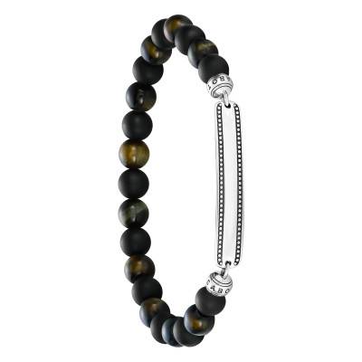 Bracelet Rebel Barrette Perles Obsidiennes & Oeils de Tigre en Argent 925, Longueur 17 à 21 cm - A2180-806-11 - Thomas Sabo
