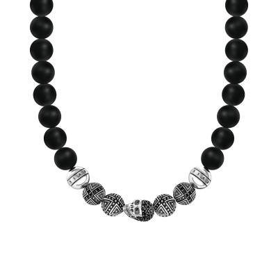 Collier Rebel Tête de Mort en Argent 925, Obsidiennes & Zircones Noires, Longueur 70 cm - KE1100-159-11 - Thomas Sabo