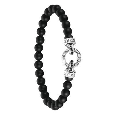 Bracelet Rebel Anneau en Argent 925, Obsidiennes & Zircones Noires, Longueurs 19 et 21 cm - A2191-705-11 - Thomas Sabo