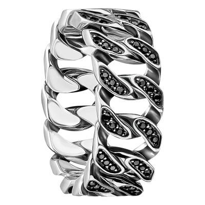 Bague Rebel Gourmette en Argent 925 & Zircones Noires - TR2501-643-11 - Thomas Sabo