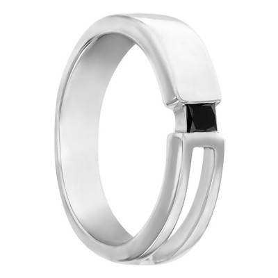 Chevalière corps ouvert Or Blanc 375 & diamant noir - Imperium