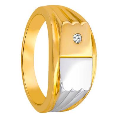 750/1000 Yellow Gold & Cubic Zirconia Two-Tone Signet Ring 8 x 14.50 mm - Imperium