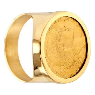 750/1000 Yellow Gold Marianne 20F Coin Signet Ring - Imperium