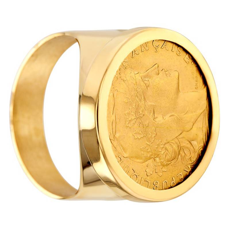 750/1000 Yellow Gold Marianne 20F Coin Signet Ring - Imperium