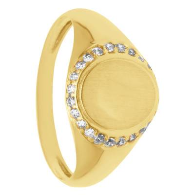 Chevalière Ronde Bombée & Halo d'Oxydes de Zirconium Blancs en Or Jaune 750 - Imperium