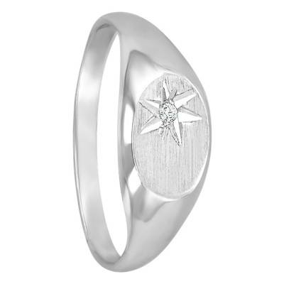 375/1000 White Gold Oval Signet Ring, 6 x 8.50 mm - Imperium