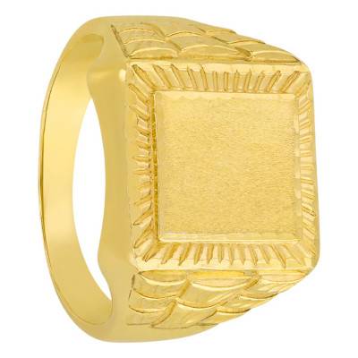 750/1000 Yellow Gold Grooved Chiseled Signet Ring - Imperium