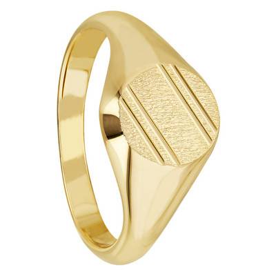 Yellow Gold-Plated Grooved Oval Signet Ring - Imperium