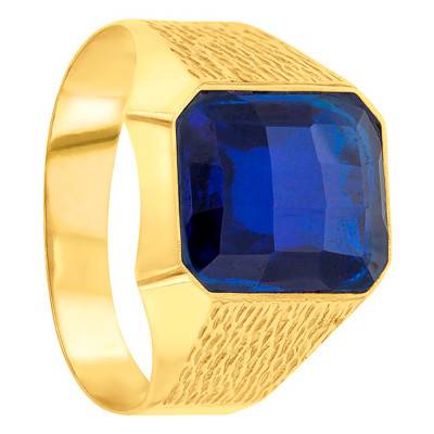 375/1000 Yellow Gold & Blue Cubic Zirconia Rectangular Signet Ring, 10 x 12 mm - Imperium