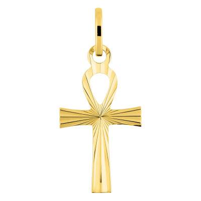 Croix de Vie Ankh Striée en Or Jaune 750, Dimension 10 x 17 mm - Emanessence