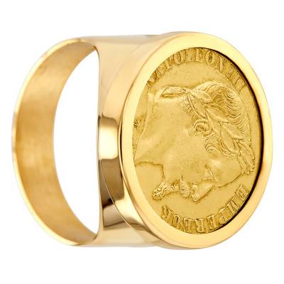 375/1000 Yellow Gold Napoleon III 10F Coin Signet Ring - Imperium