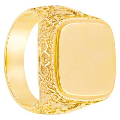 750/1000 Yellow Gold Square Signet Ring with Engravable Caduceus - Imperium