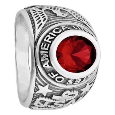 Chevalière universitaire, Argent 925 Vintage, Oxyde de zirconium rouge - Imperium