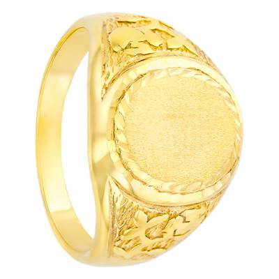 750 Yellow Gold Oval Flower Motif Signet Ring - Imperium