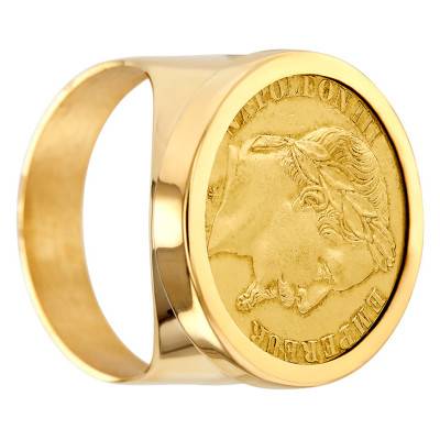 750 Yellow Gold Napoléon III 10F Coin Signet Ring - Imperium