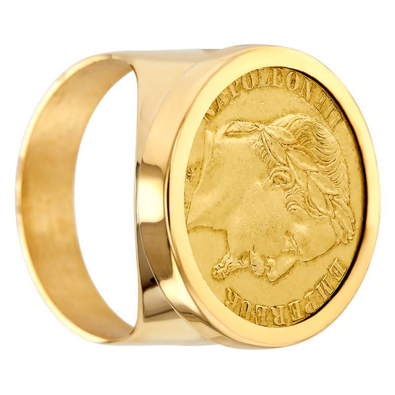 750 Yellow Gold Napoléon III 10F Coin Signet Ring - Imperium