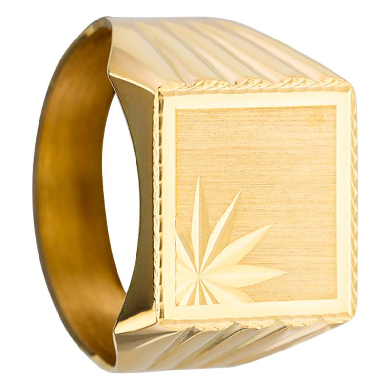 750 Yellow Gold Square Faceted Signet Ring, 14 x 14 mm - Imperium