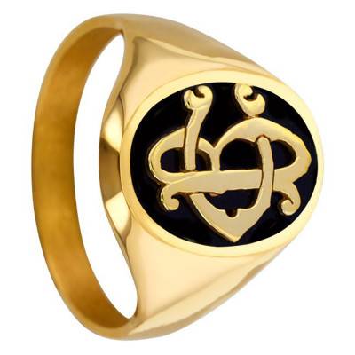 375/1000 Yellow Gold & Black Onyx Welded Letters Signet Ring 12 x 16 mm - Imperium