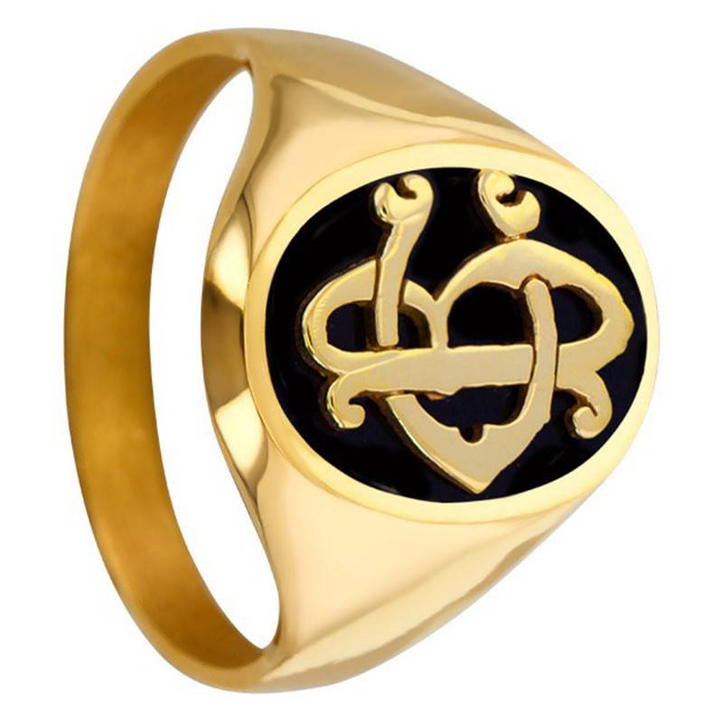 375/1000 Yellow Gold & Black Onyx Welded Letters Signet Ring 12 x 16 mm - Imperium