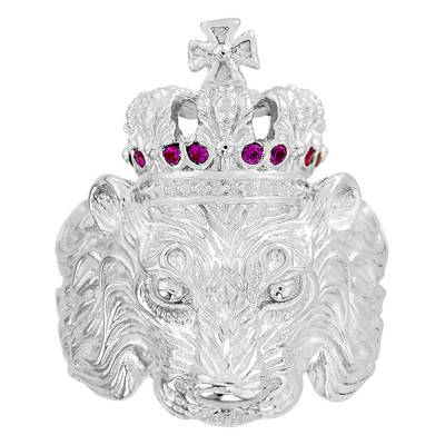 925 Silver Lion Crown Ruby Men's Signet Ring - Imperium