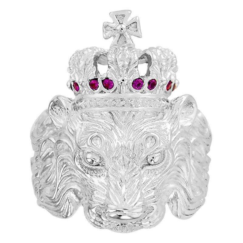925 Silver Lion Crown Ruby Men's Signet Ring - Imperium