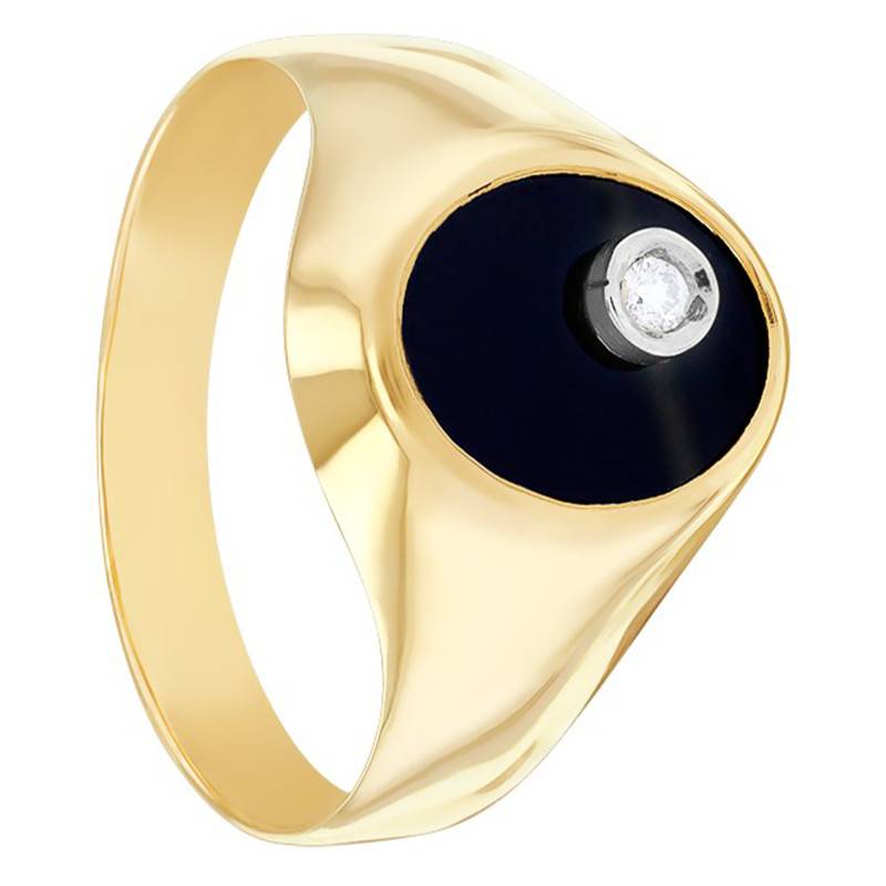 750/1000 Yellow Gold Hollow Oval Onyx & Diamond Signet Ring, 8 x 10 mm - Imperium