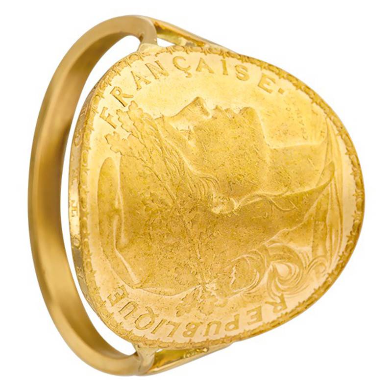 750/1000 Yellow Gold Signet Ring 20F Marianne Coq - Imperium