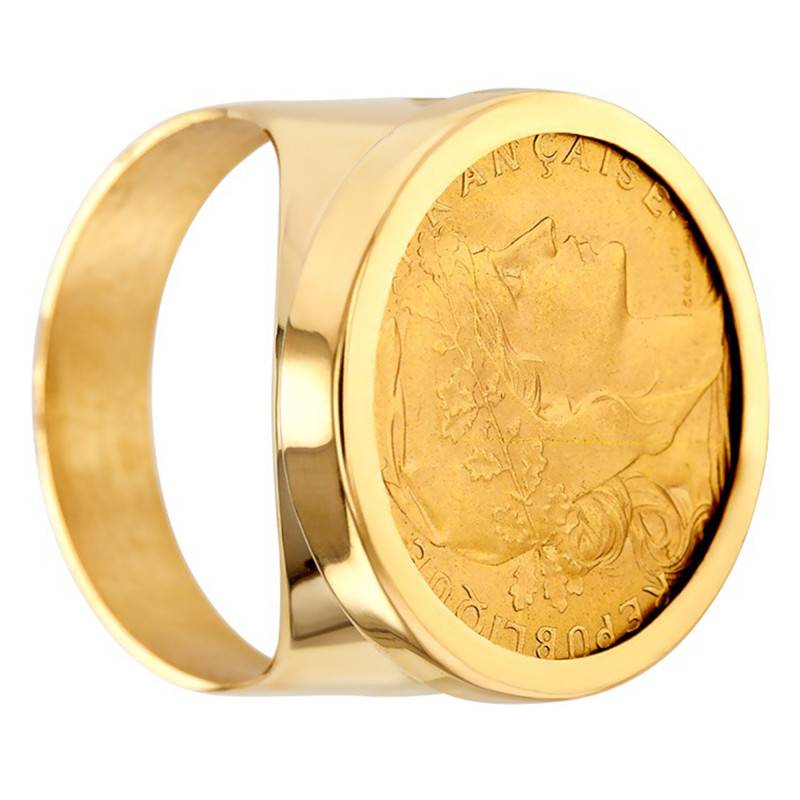375/1000 Yellow Gold Marianne Coq 22K 20F Coin Signet Ring - Imperium