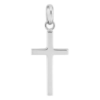 750/1000 White Gold Polished Flat Cross, 13 x 25 mm - Emanessence