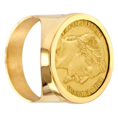 750/1000 Yellow Gold Napoleon III 20F Coin Signet Ring - Imperium