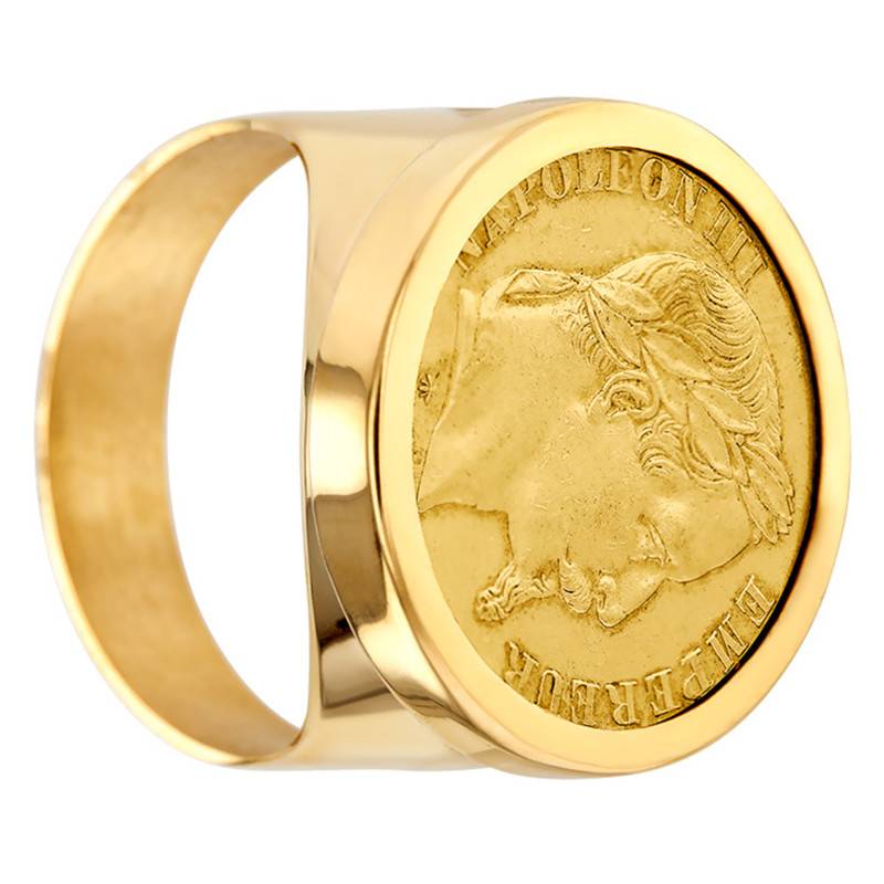 750/1000 Yellow Gold Napoleon III 20F Coin Signet Ring - Imperium