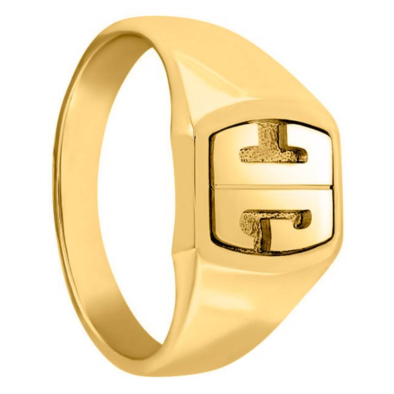 18K Yellow Gold Barrel Signet Ring with Initials, 11 x 11 mm - Imperium