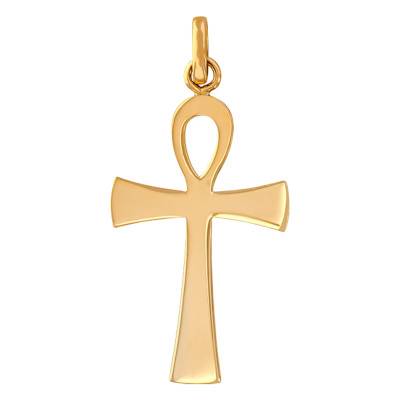 750/1000 Yellow Gold Polished Ankh Cross, 17 x 32 mm - Emanessence