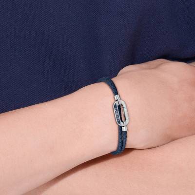 Blue Steel and Leather Starboard Bracelet, Length 19 cm - 2040112 - Lacoste
