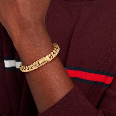 Gold-Plated Steel Curb Chain Bracelet, Length 19 cm - 2790434 - Tommy Hilfiger