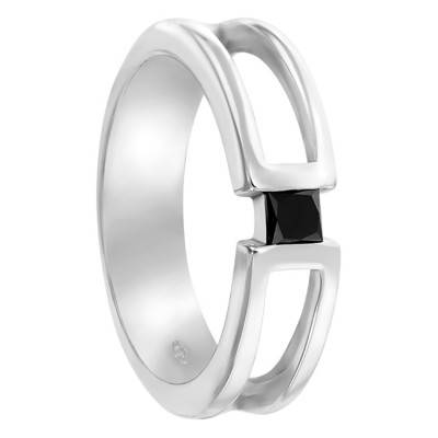 375 White Gold Signet Ring & Black Diamond 0.18 ct - Imperium