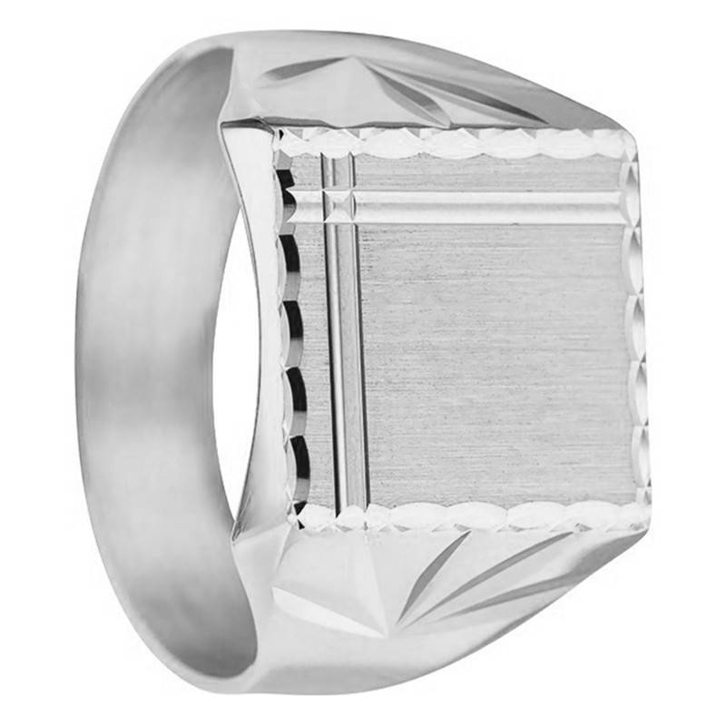 375 White Gold Diamond-Cut Brushed Face Signet Ring, 13 x 13 mm - Imperium