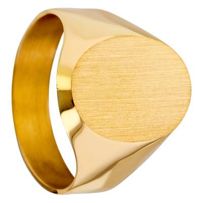 750/1000 Yellow Gold Brushed Oval Signet Ring 12 x 15 mm - Imperium