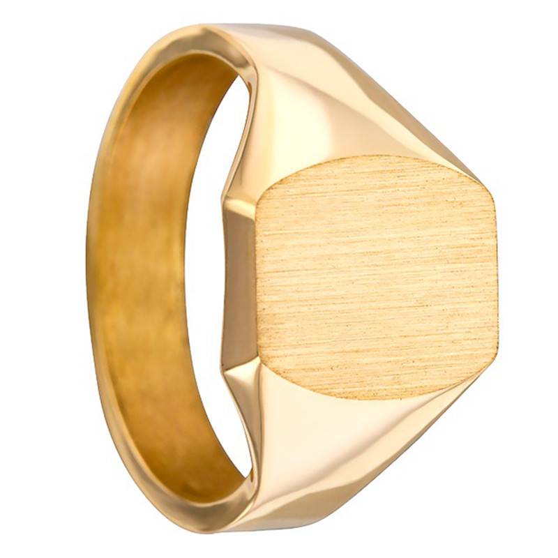 Brushed 750 Yellow Gold Barrel Signet Ring, 13 x 12 mm - Imperium