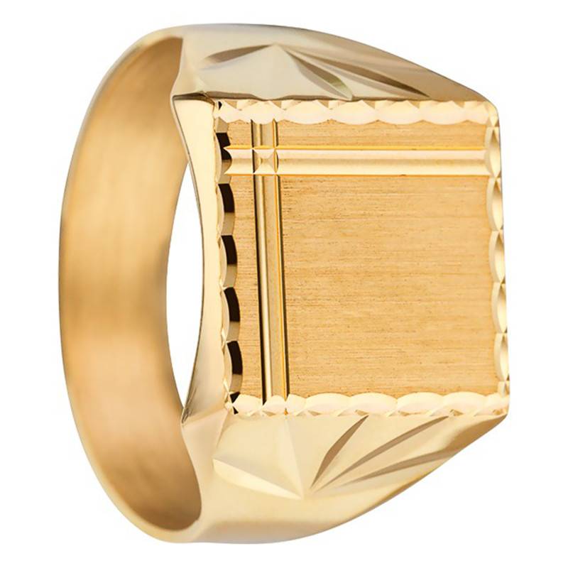 750/1000 Yellow Gold Brushed Diamond-Cut Face Signet Ring, 13 x 13 mm - Imperium
