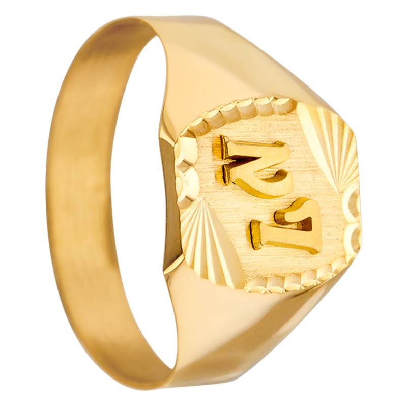 Yellow Gold 375/1000 Barrel Star Initial Signet Ring, 10 x 12 mm - Imperium