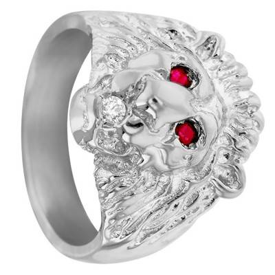 925/1000 Silver Ruby & Zirconium Oxide Lion Head Signet Ring - Imperium