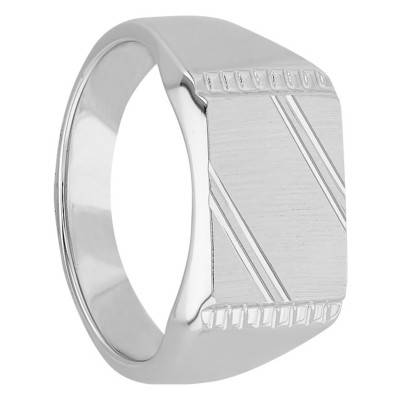 925 Silver Beaded Sides Face Signet Ring - Imperium