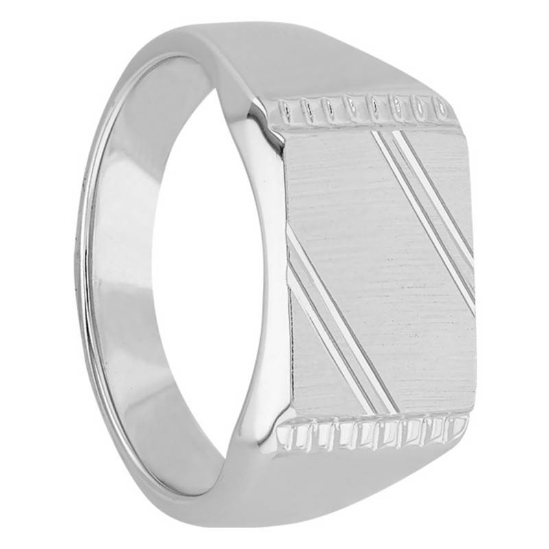 925 Silver Beaded Sides Face Signet Ring - Imperium