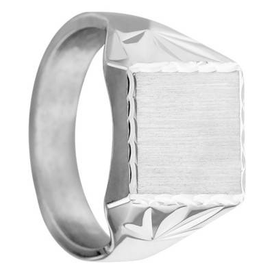 925 Silver Flower Motif Brushed Face Signet Ring, 12 x 12 mm - Imperium