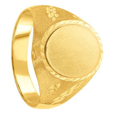 Yellow Gold Oval Chiseled Signet Ring - Imperium